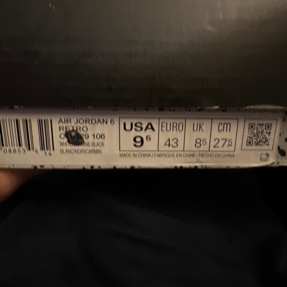 100% Authentic ,Jordan Retro 6 (carmine) main image 4
